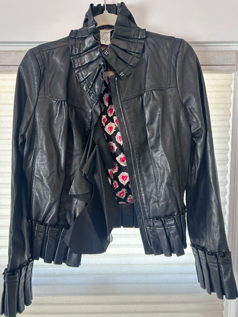 Diane Von Furstenberg Leather Ruffle Jacket, Black, Size 6